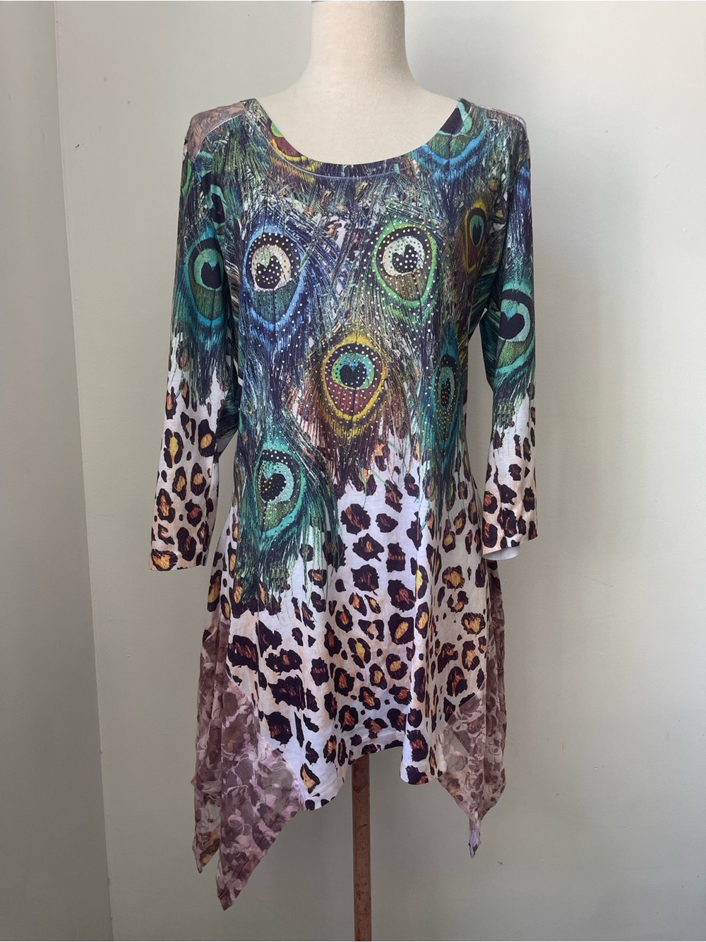 Feratelli Peacock Print sparkle Mixed-Pattern Tunic in Green Multi